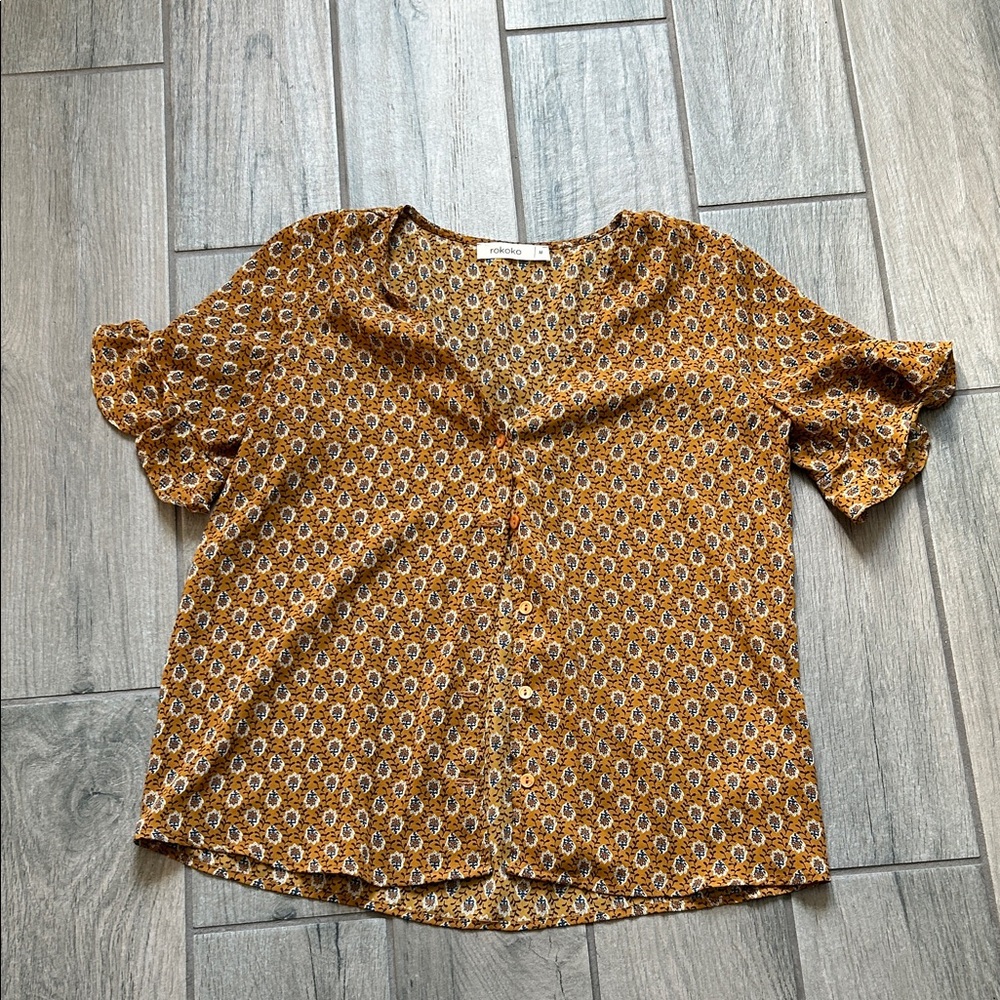 Madewell Mustard Floral Button-Front Blouse